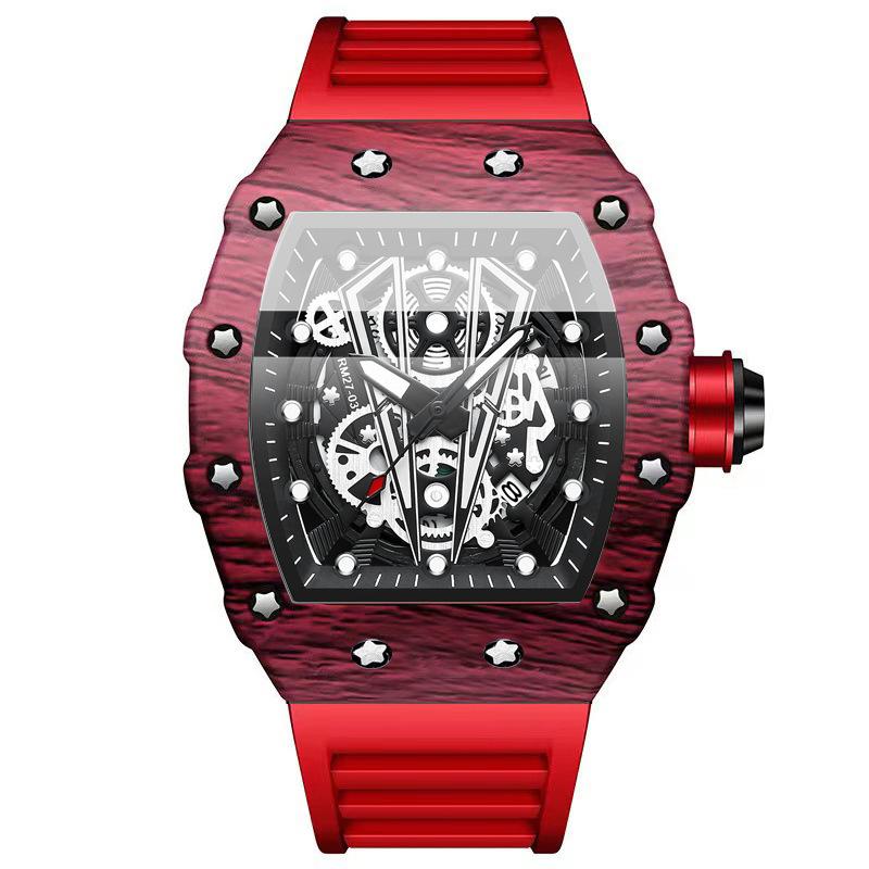 Top brand watch domineering wine barrel men s watch curved mirror hollow sports men s watch