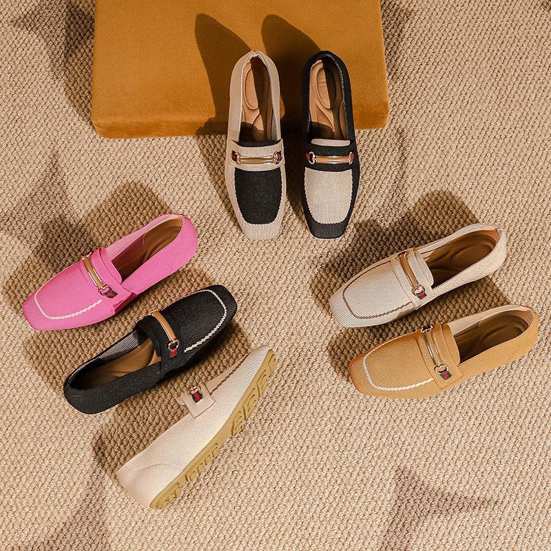 2025 Women Flat Braid Shoes Anti Slip Rubber Sole Casual One kick Loafers Moccasins Comfortable Simple Bean Single Shoes