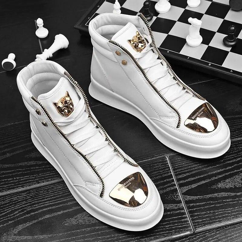 Sapatos esportivos da moda sapatos premium botas de couro homens moda casual sola grossa para alta superior sapato masculino homem est tênis