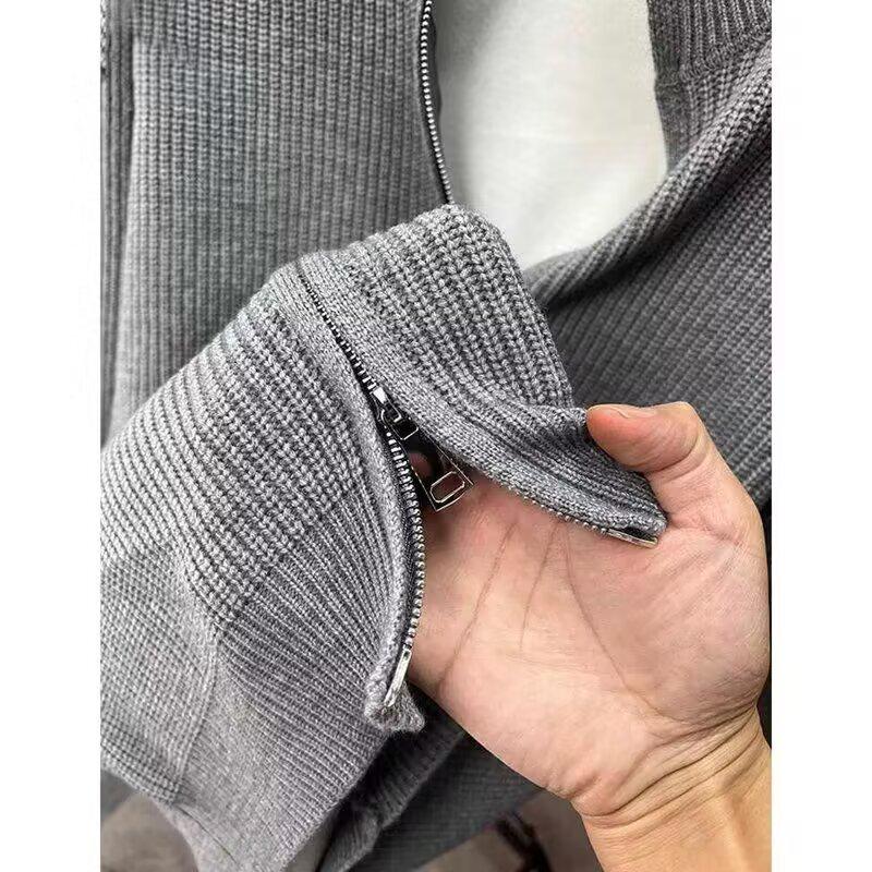 Herren einfarbige Strickjacke mit Reißverschluss - Vielseitige schmale Passform Herbst/Winter Stehkragen Jacke