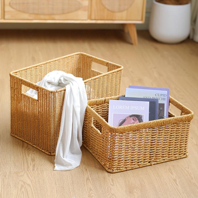 Rattan Stroh Aufbewahrungskorb Japanisch Handgewebt Kleinkram Organizer Körbe Große Kapazität Wäschebehälter Badezimmer Organizer