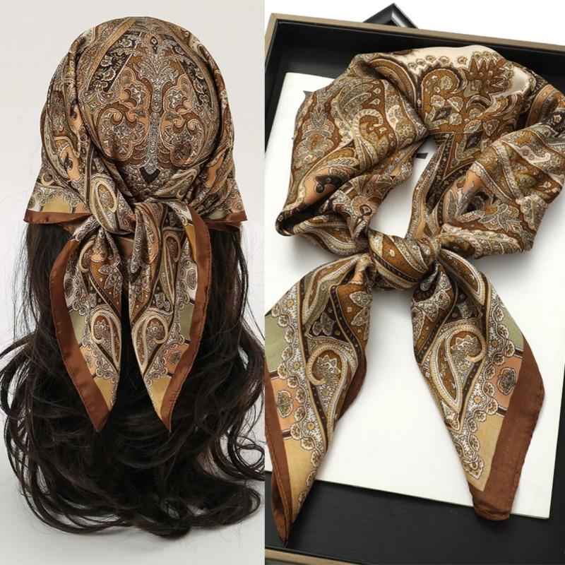 Bohemian Style Print Luxury Brand Silk Square Scarf Women Satin Shawls Neckerchief Wrap Scarves Bandana Hair Floral