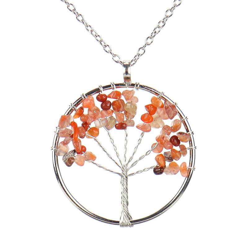 Hand-Wound Natural Gravel Crystal Tree Of Life, Natural Stone Fortune Tree Colorful Necklace N84