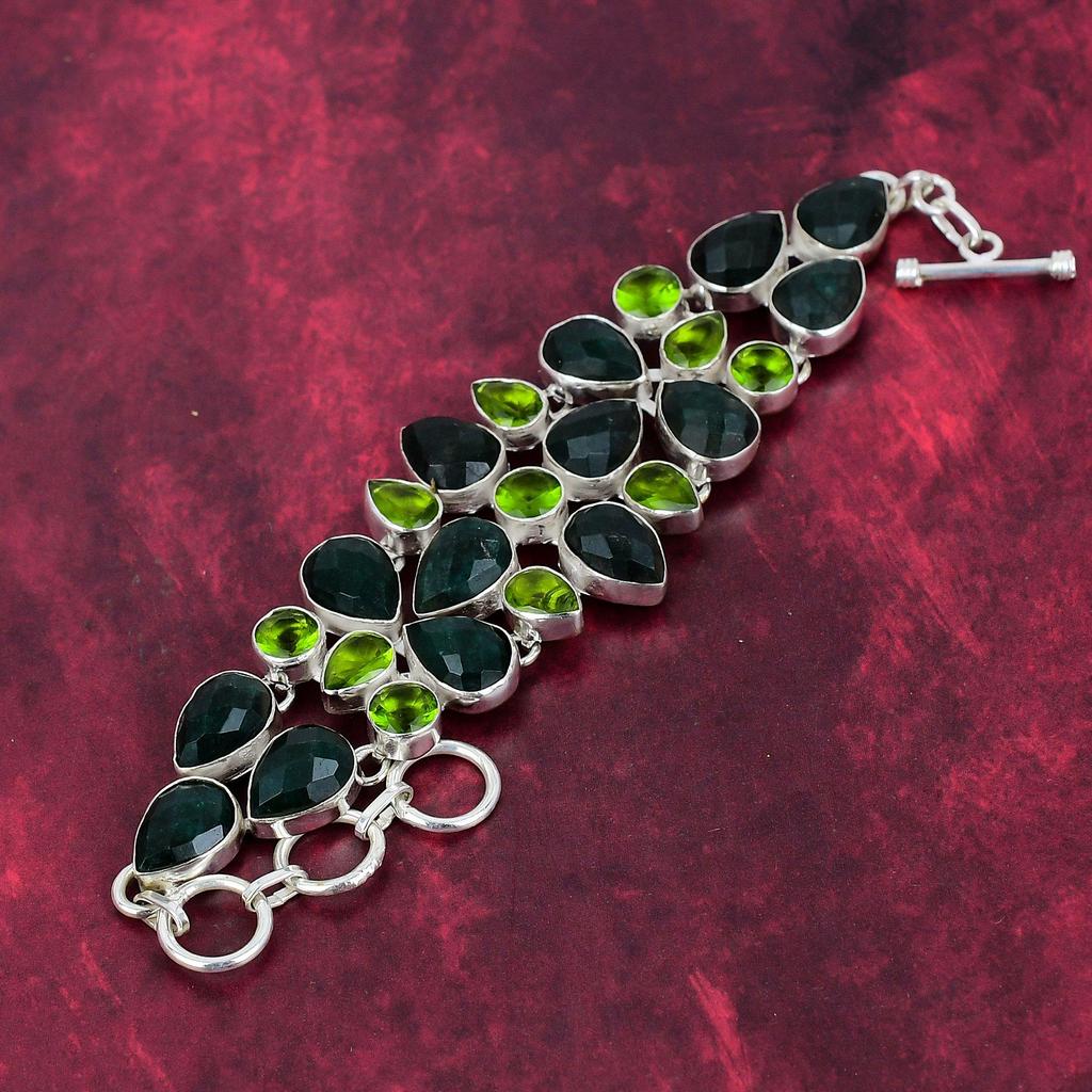 Faceted Emerald, Peridot Bracelet, 925 Solid Sterling Silver Gemstone Jewelry, Handmade Bracelet For Mother Day