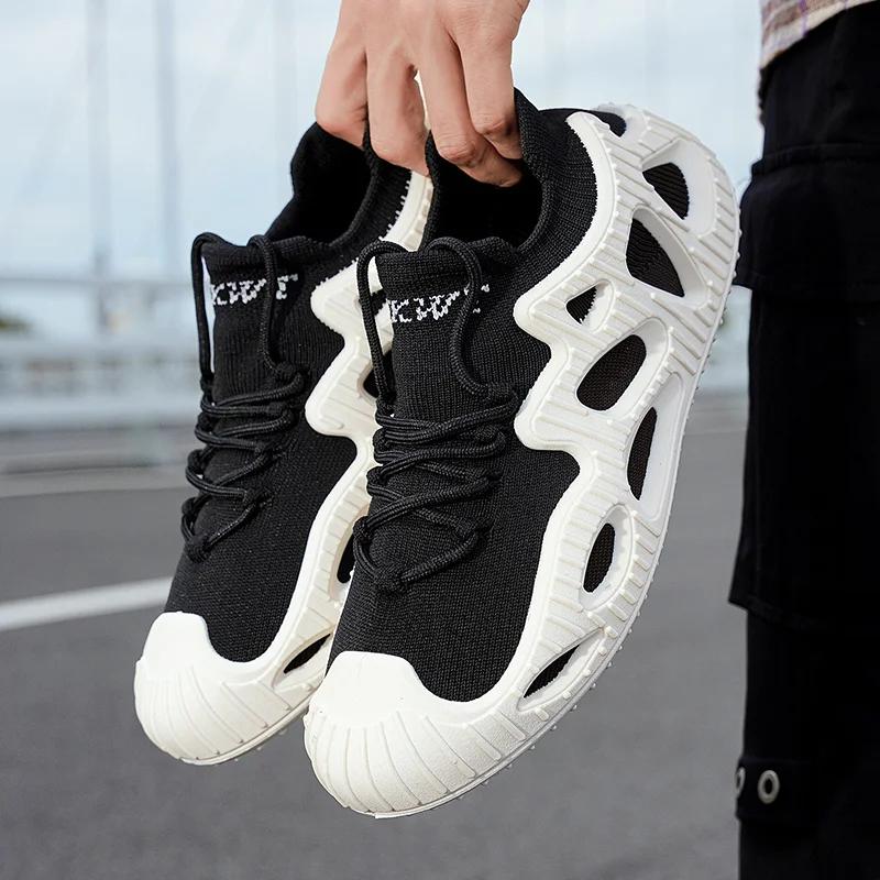 

Large-sized new flying weave sports and casual couple shoes, men s outdoor anti-slip and wear-resistant running shoes 46 чорний