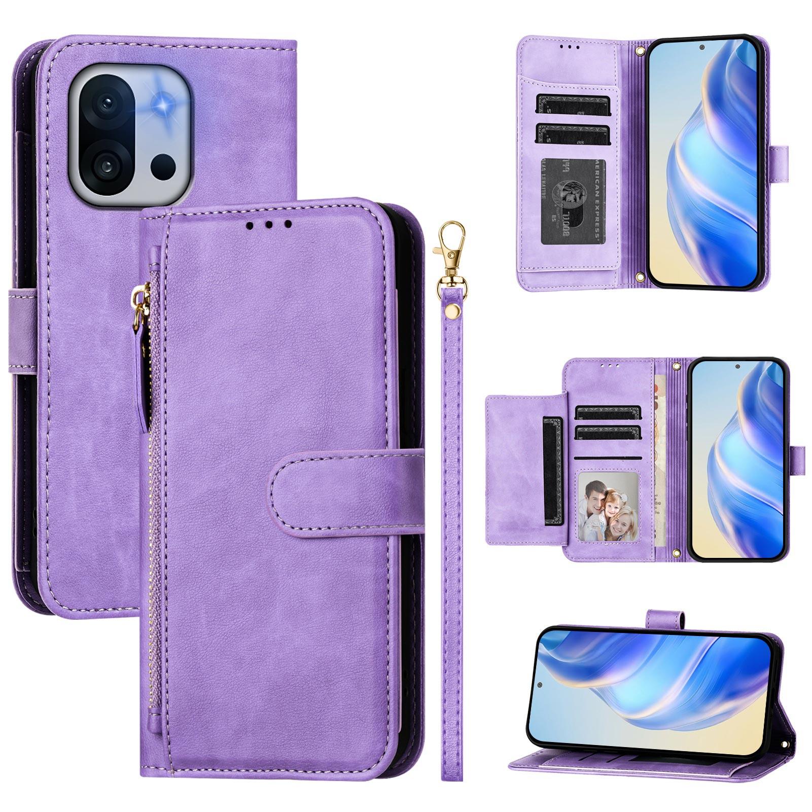 

For OnePlus 13T 5G Case Zipper Pocket Multiple Card Slots Leather Phone Cover Purple