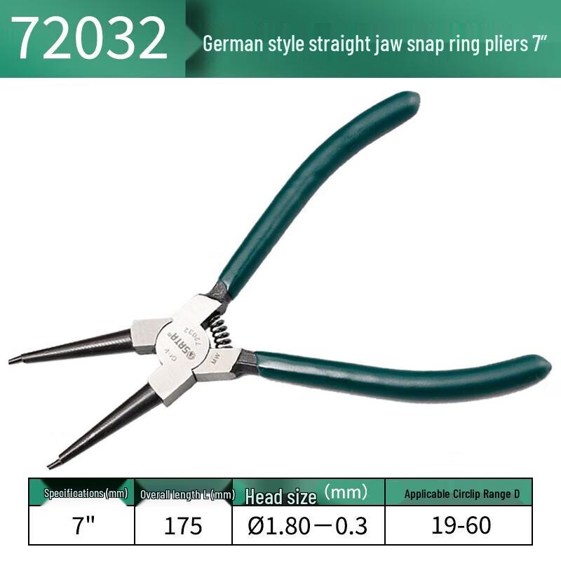 SATA 72032 German Internal Straight Snap Ring Pliers, 7-inch