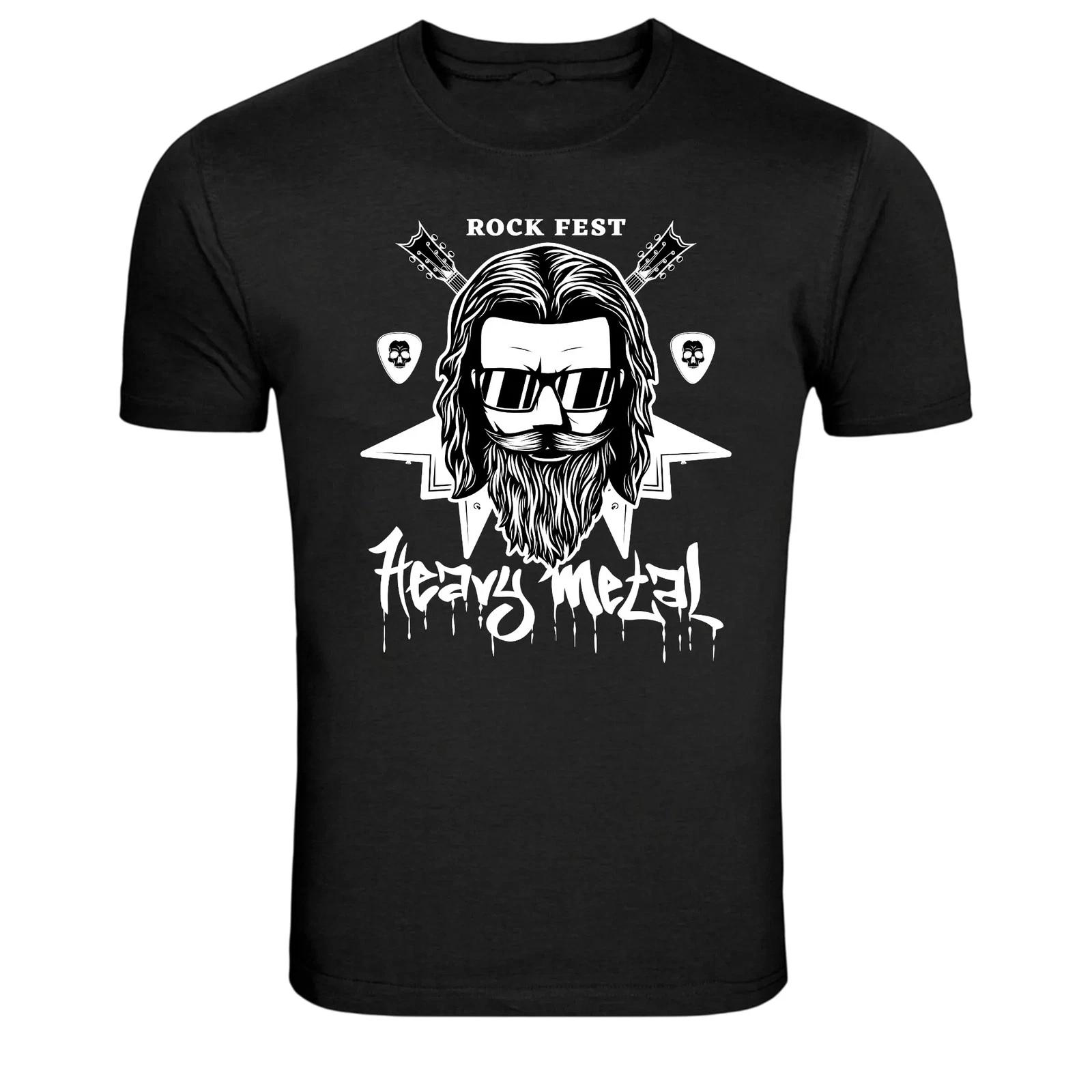 Rock Fest Heavy Metal Bearded Skull Guitar Graphic T Shirt S