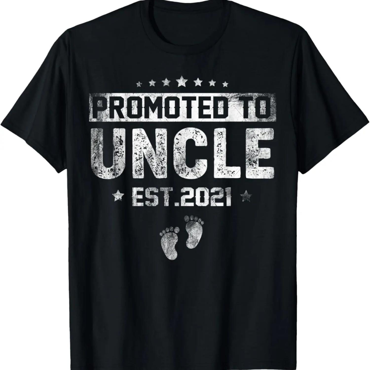Mens Promoted To Uncle Est 2021 New Gift For Dad T-Shirt S чёрный