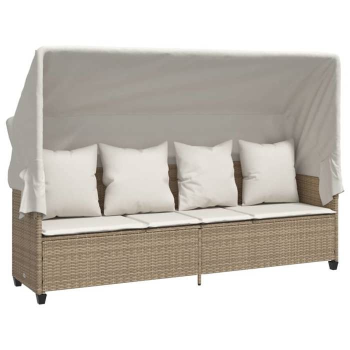 VidaXL Chaise Longue with Canopy and Cushions, Seat with Backrest, Sunbed with Cover Garden Terrace Patio, Modern, Beige 368357