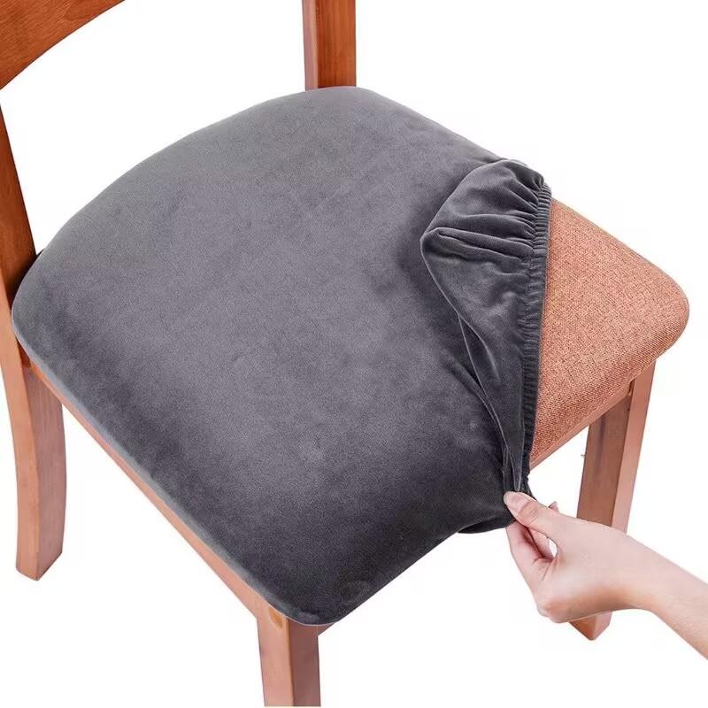 Velvet Spandex Dining Room Chair Seat Covers Removable Washable Elastic Cushion Covers For Upholstered Dining Chair