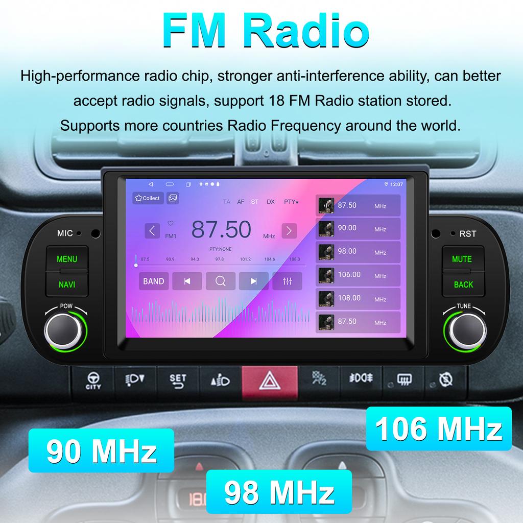 Radio multimedia para Fiat Panda 2013-2020 con Android, vídeo, estéreo, Android Auto, Carplay, GPS, DVD, unidad principal de 7 pulgadas, 1 DIN