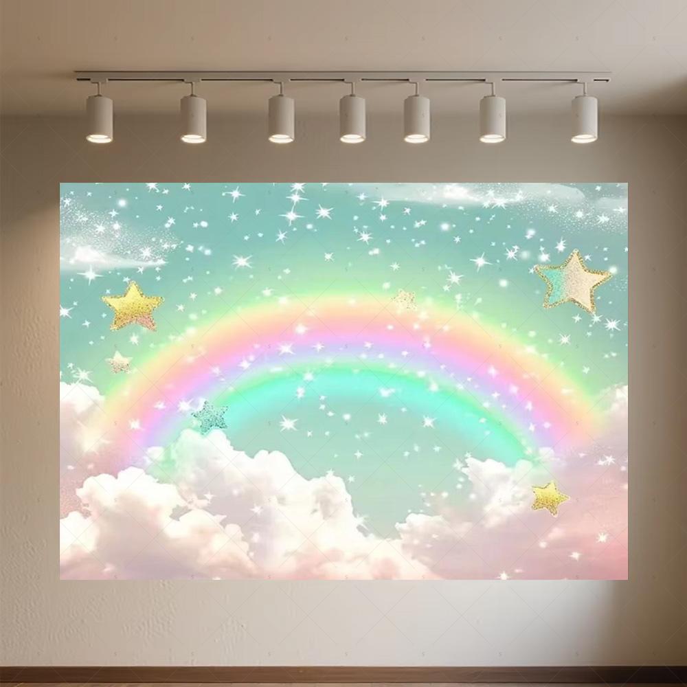 

Rainbow Clouds Theme Backdrop Kids Birthday Party Decoration Colorful Shiny Background Baby Shower Supplies Photography Props 120X90CM