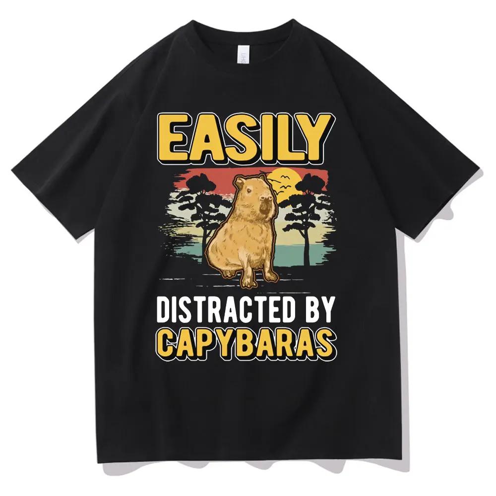 I love Capybara print men fashion casual loose cotton T-shirt Crew collar Hip hop men funny T-shirt Men T-shirt men street wear