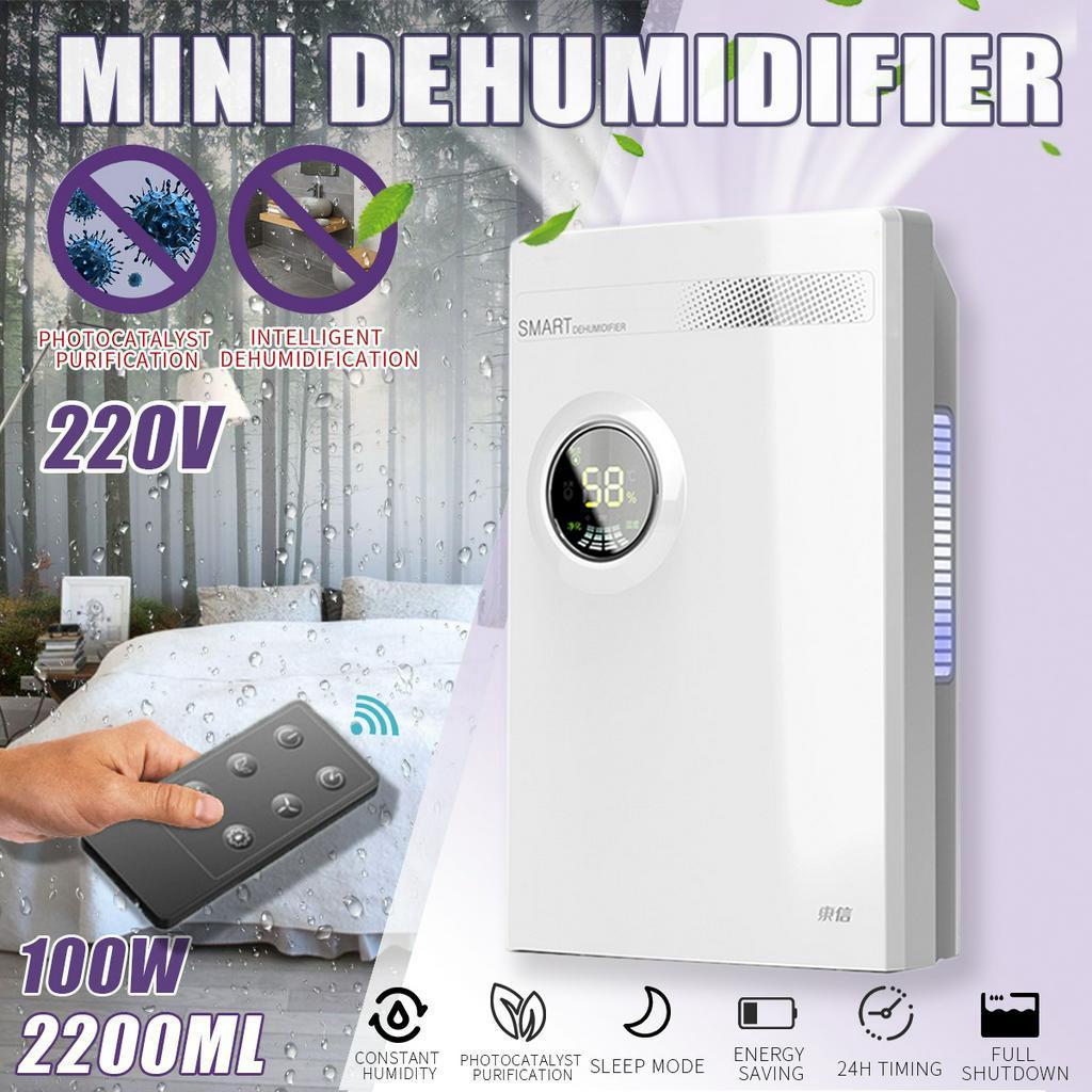 100W 2.2L Portable Mini Dehumidifier Office Home Basement Dehumidifier Air Dryer Mute Remote Control Timing Automatic Defrost