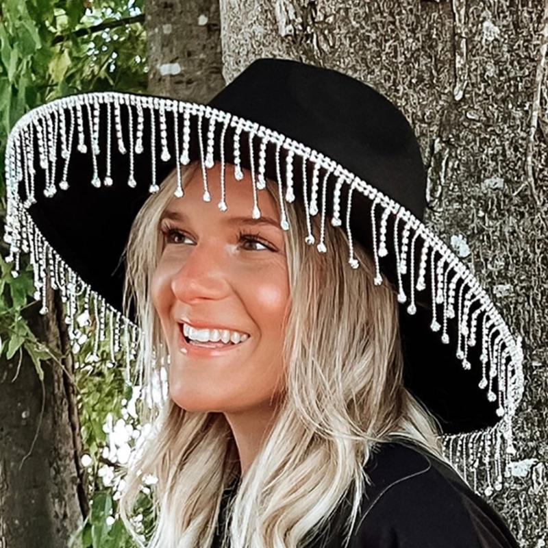 Bridal Cowboy Hat Glinting Tassels Western Cowgirl Hat for Women Girl Photo Props Shimmering Cowgirl Hats Party
