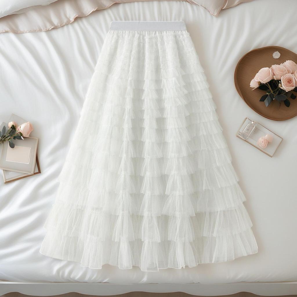 Autumn French Elegance: Women's High Waist Mesh Cake Skirt