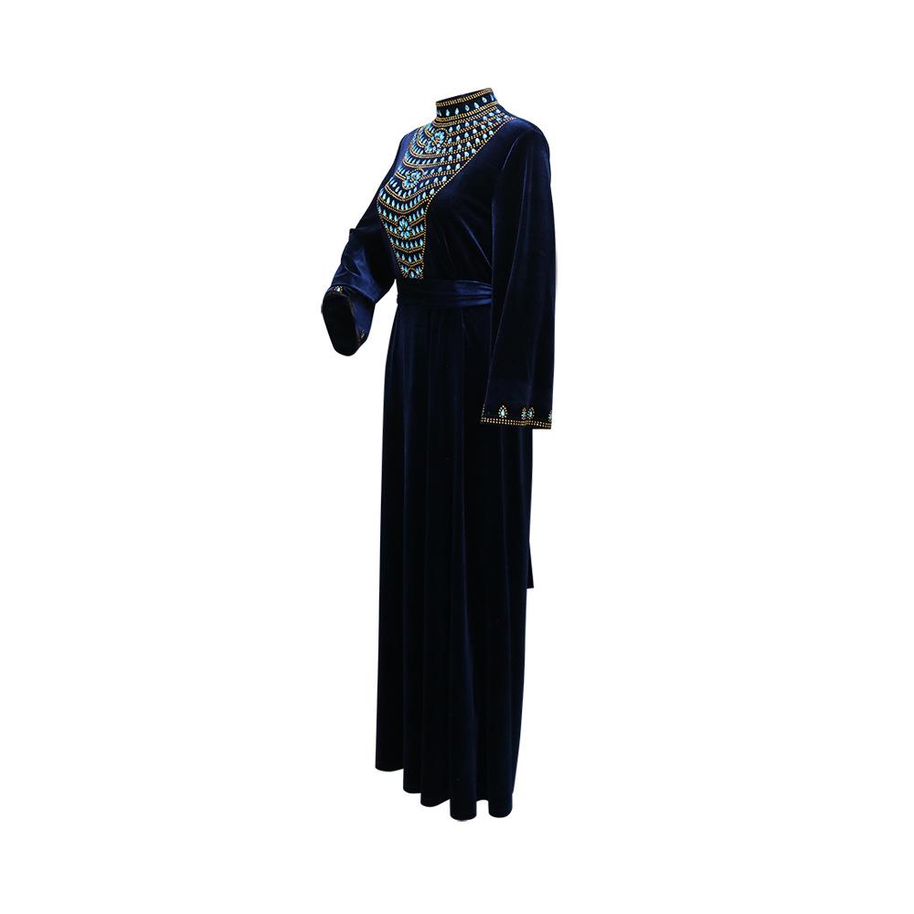 Women's Blue Water Drop Rhinestone Suede Evening Gown Robe