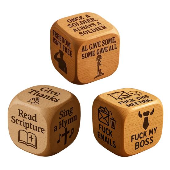 1/2/3Pcs Work Dice Wooden Pray Tribute to Soldiers Dice Six Savage Sayings Goodbye to Work Stress Dice Desk Accessory Coworkers Gag Gifts