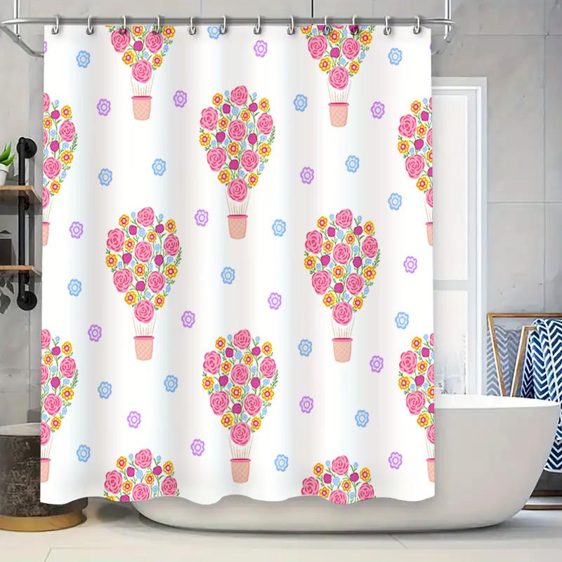 

Hot Air Balloon Shower Curtain Bathroom Decor With Floral Design Waterproof Fabric Pink Purple Orange Yellow Blue Red White 60X7 W60H190(CM)-1 Pcs