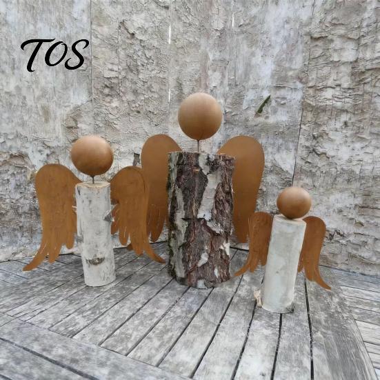 Artistic Yard Decor for Garden Rusty Vintage Angel Wings Wall Decor, Metal Winged Ornament Sculpture, Weatherproof Outdoor Decorative Backyard