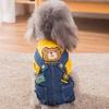Cowboy Autumn Strap Pants Yellow Teddy Bear Cute Denim Overalls Warm Four Legged Pet Clothing