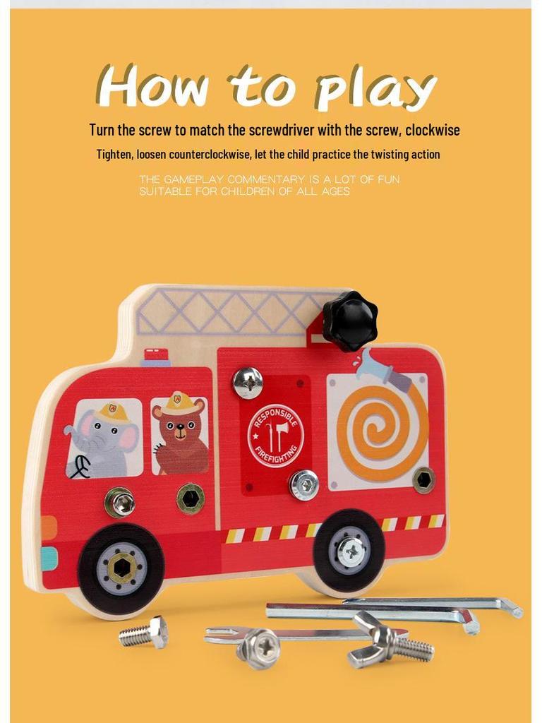 Wooden Montessori Fire Truck Toy for Children's Hand-Eye Coordination and Concentration Skills Development