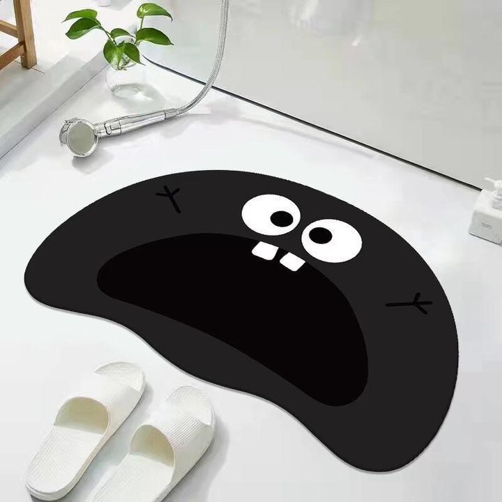 Cute Black Cat Shaped Quick-Dry Diatomaceous Earth Bath Mat Funny Cat Lovers Soft Diatom Mud Absorbent Floor Mat
