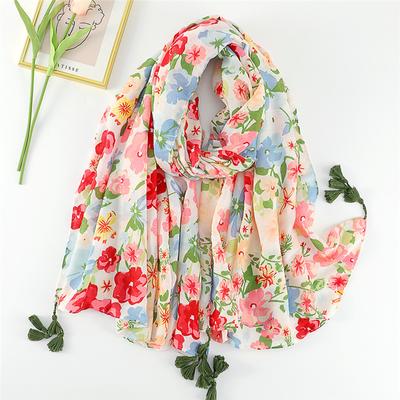 Spain Fashion  Lovely Garden Floral Tassel Viscose Shawl Scarf Lady Soft Pashmina Hijabs And Wraps Bufandas Muslim Sjaal