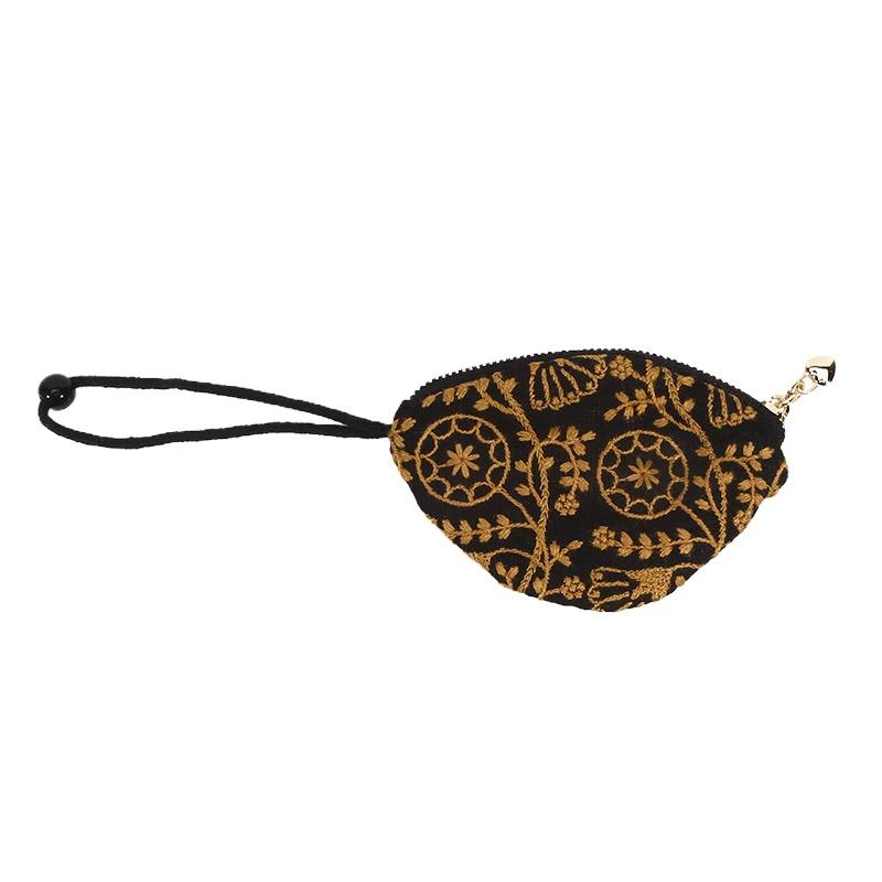 

Pull-Out Key Bag Mini Embroidered Pouch Portable Key Organizer Wallet Case for Women Daily Use Style C