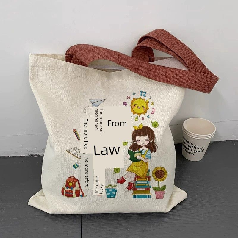 

Zhengneng Large Primary and Secondary School Students Cram School Canvas Bag Self-Regulation Comic Edition Beige Bag