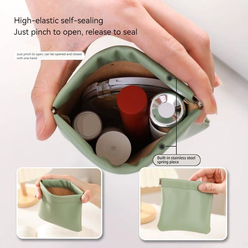 1PC Automatic Closure Multifunctional PU Mini Elastic Sheet Portable Waterproof Purse Jewelry Bag Earphone Charging Line Fashion
