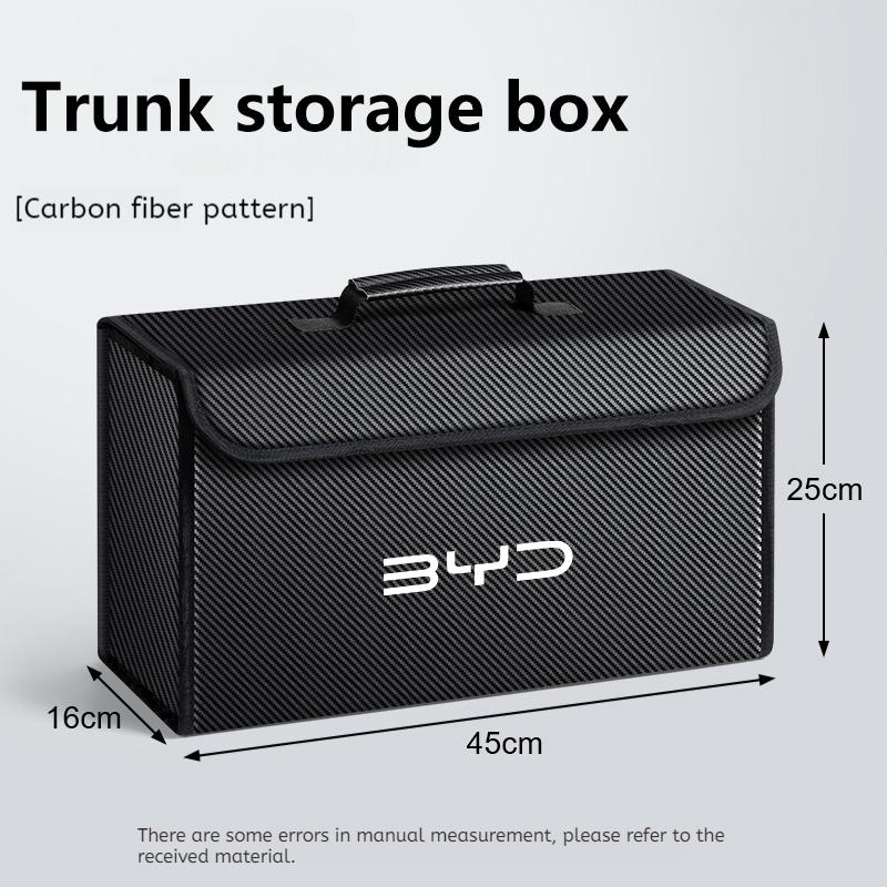 Car Leather Trunk Storage Box Foldable Carbon Fiber For BYD Atto 3 Dolphin Seal Tang Song DMI Organizer Bag Interior Accessories