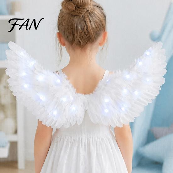 Unisex Feathered Costume Wings LED Light Up Angel Feather for Kids, Cosplay Theatre Glowing Fairy Wings, Halloween Party Performance Props Holiday