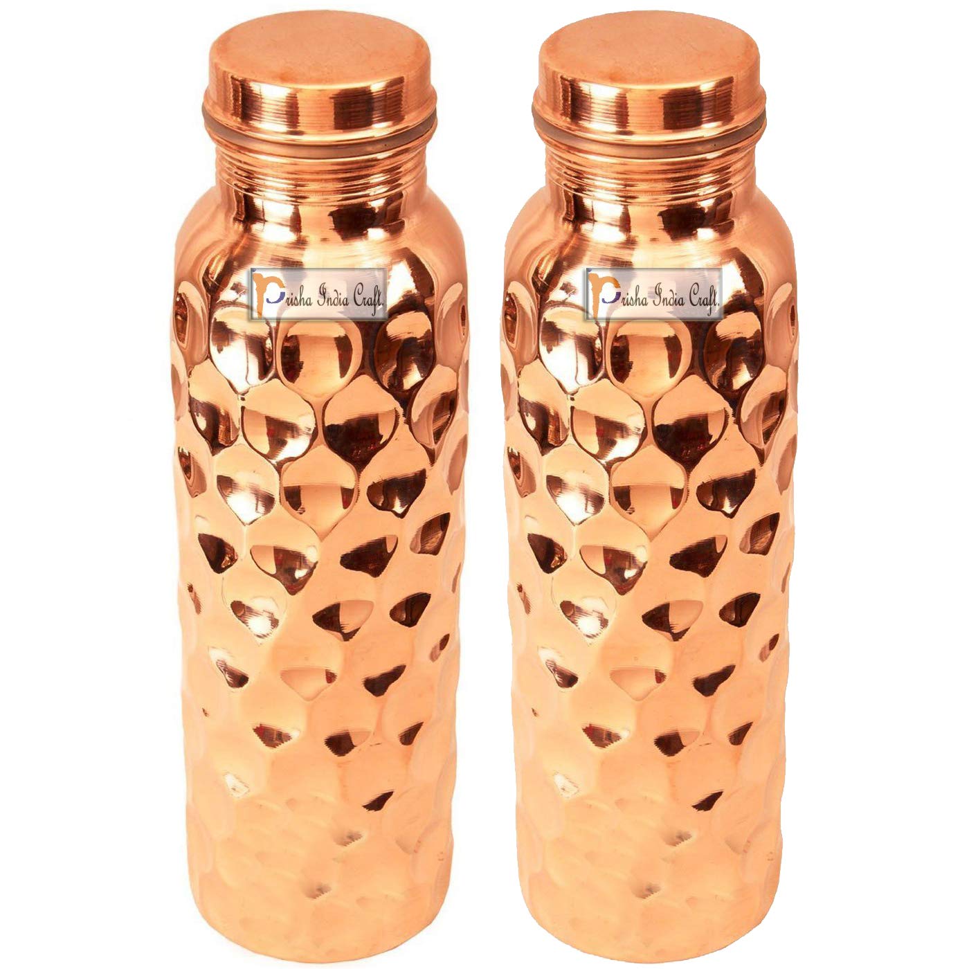 

Бутылка для воды Prisha India Craft Pure Copper, ромбовидный дизайн, емкость 900 мл, набор из 2 шт.