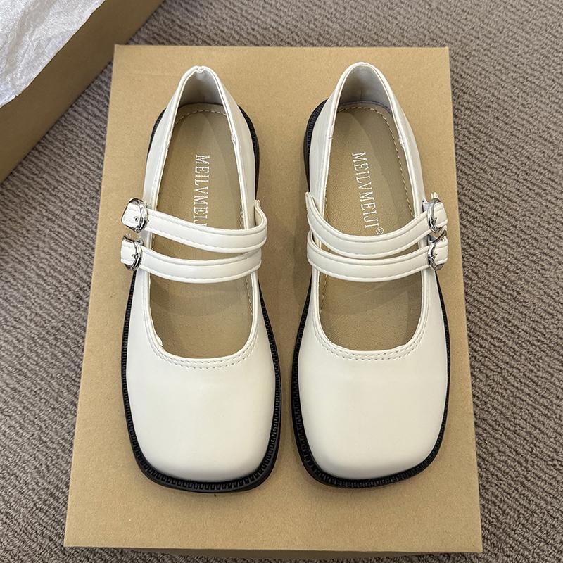 

Мода 2025 Обувь Джейн Белые Каваии Каблуки Квадратный Носок Балетки с Пряжкой для Женщин Уличный Лаконичный Милый Прекрасный Стиль Туфли для Вечеринки 35 белый
