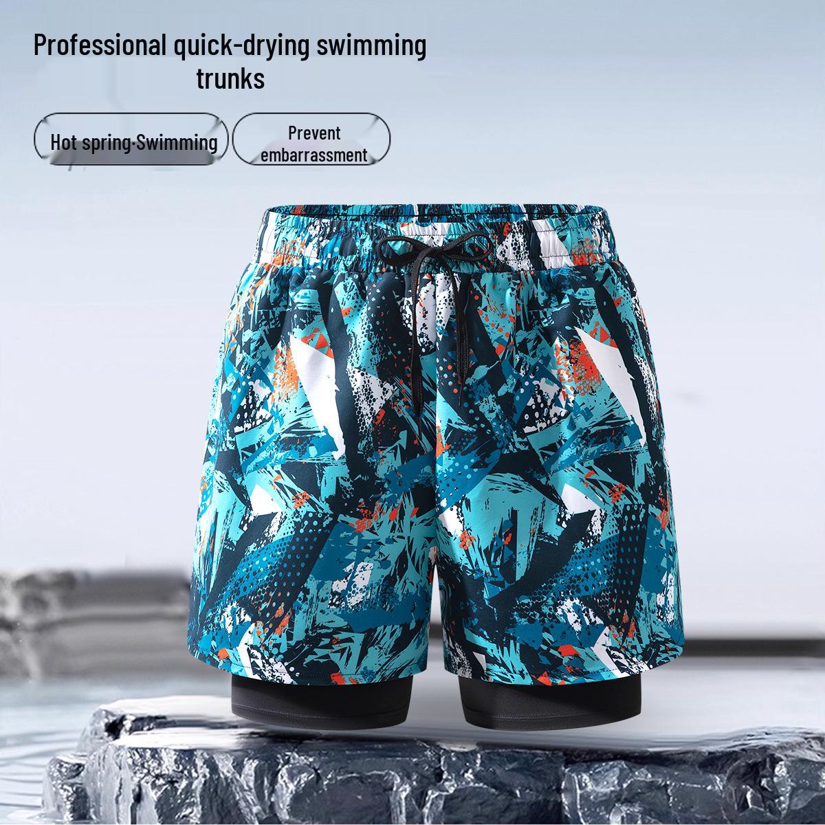 Men s Quick-Dry Double Layer Swim Trunks - Breathable, Loose Fit Beach & Sport Shorts XL (100-125 jin)