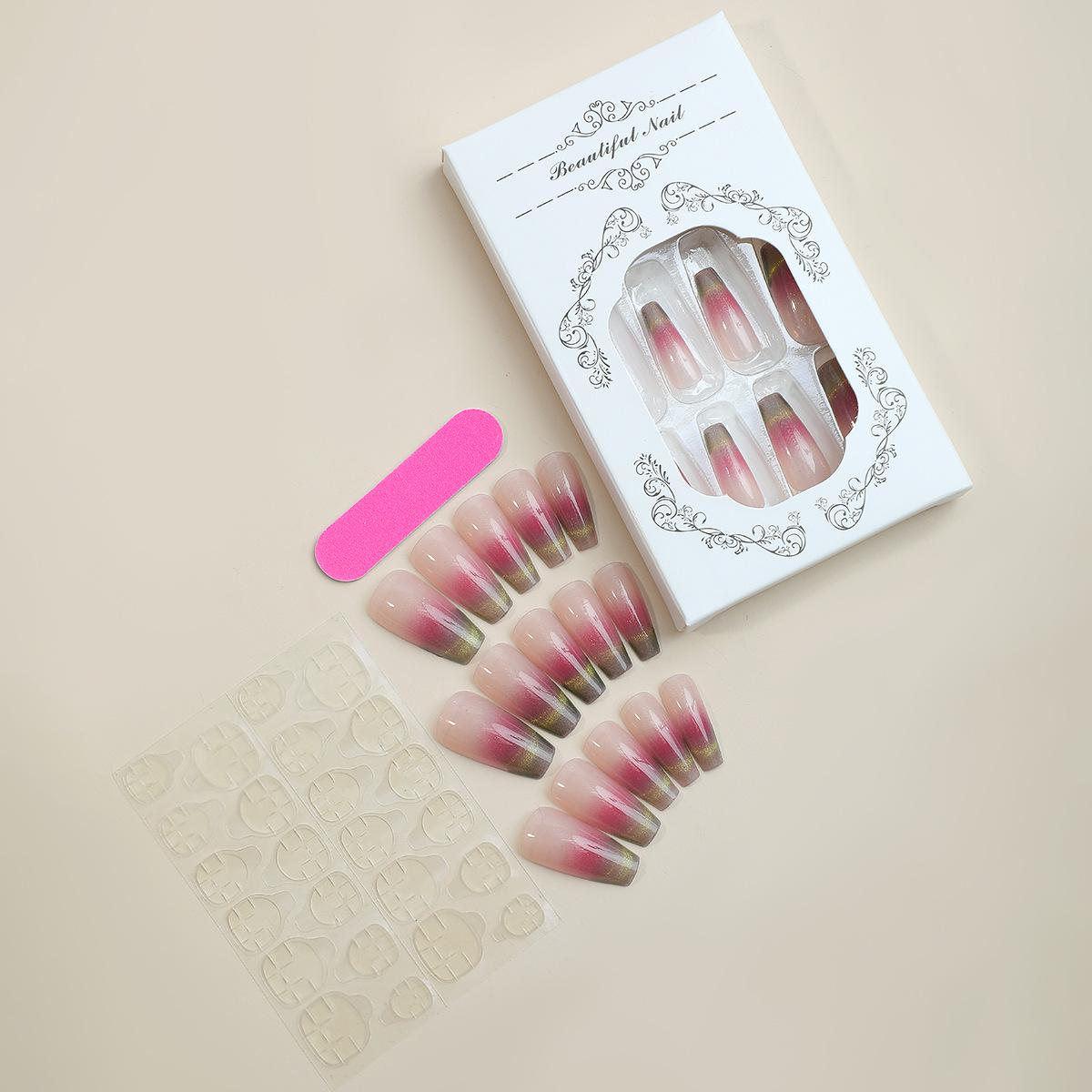 

Трапециевидные кошачий глаз французский градиент накладные ногти