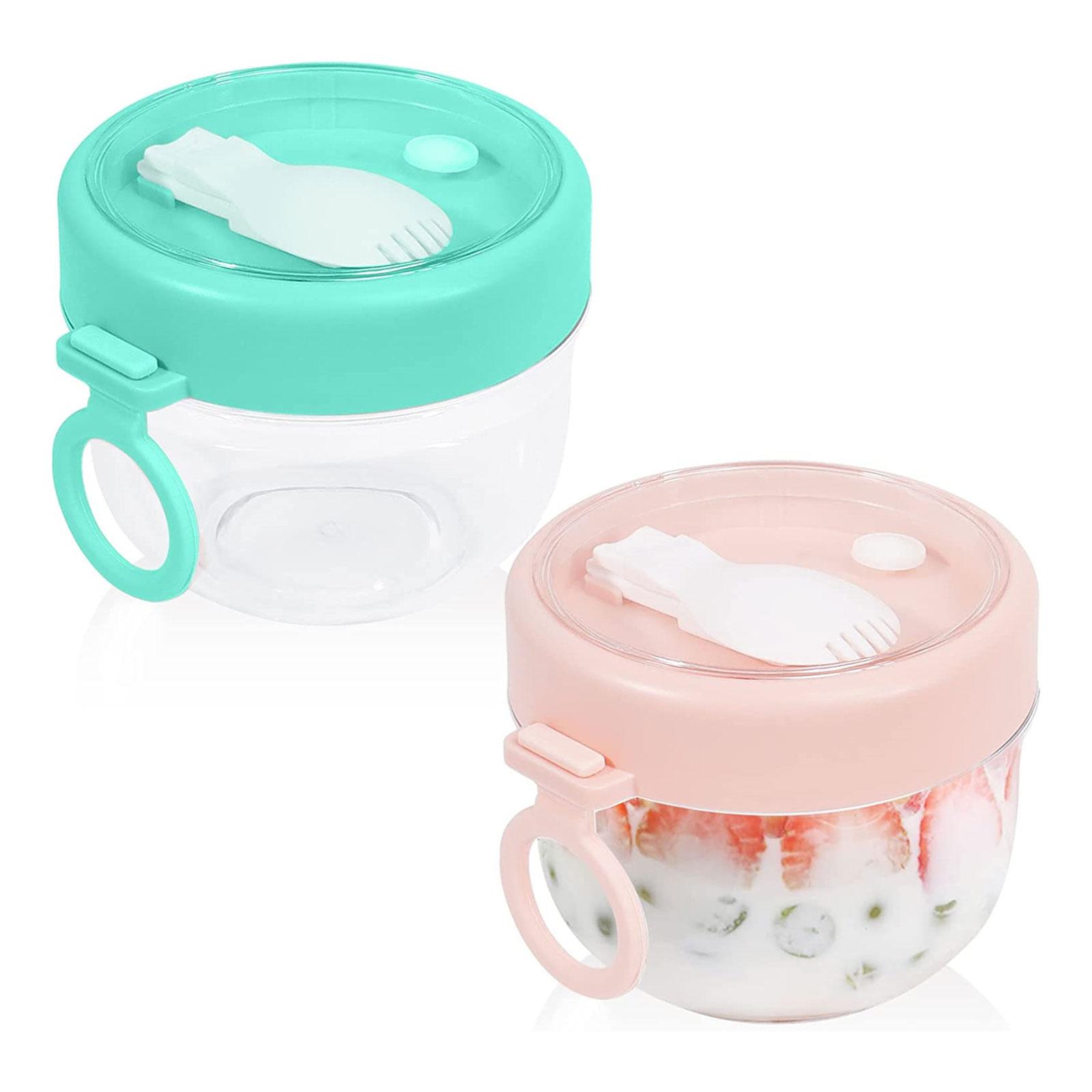 

2 Pcs Breakfast Cup Overnight Oat Containers with Lids and Spoons Large Capacity Airtight Jars for Milk Cereal Fruit B