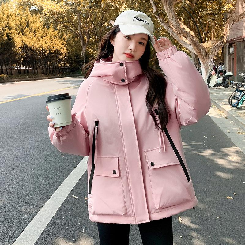 2025 new hooded fleece and cotton tooling style outdoor women's loose jacket thickened warm cotton jacket