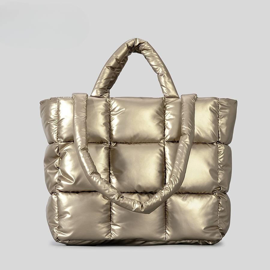 Square Tote Bag Women's Winter Soft Puff Shoulder Nylon Large Capacity Cloudy Bag