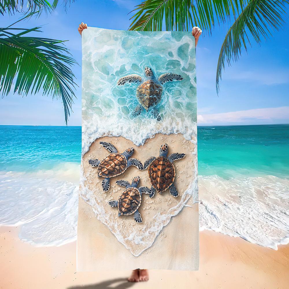 Zeeschildpad Familie Strandlaken Hart Zand Ontwerp Sneldrogend Absorberend Handdoek voor Zomervakantie