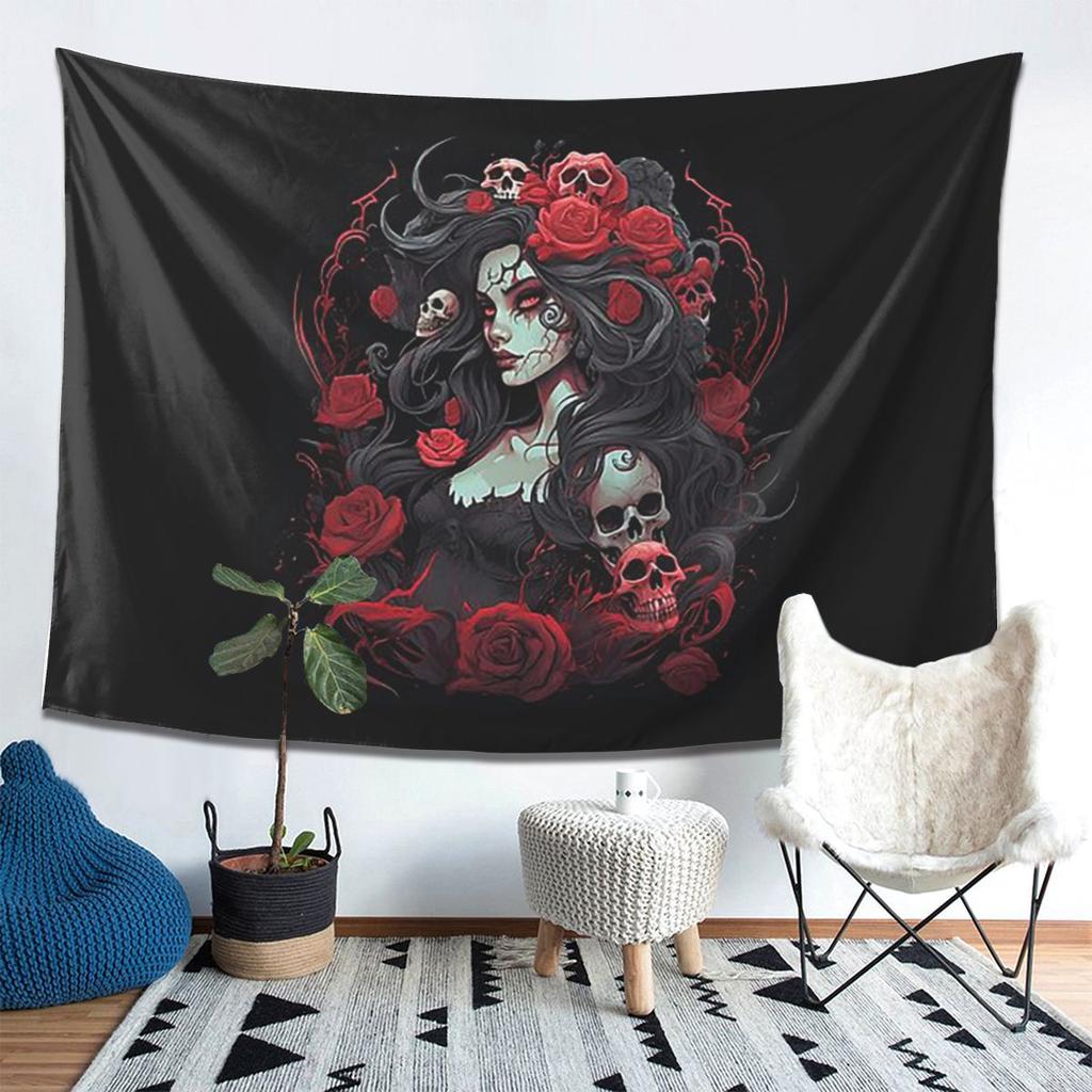 Alexander Gothic Las Elegantes Girls Day Of Dead Skull Tapestry Decoration Art Aesthetic Tapestries Home Wall Cloth Wall Hanging