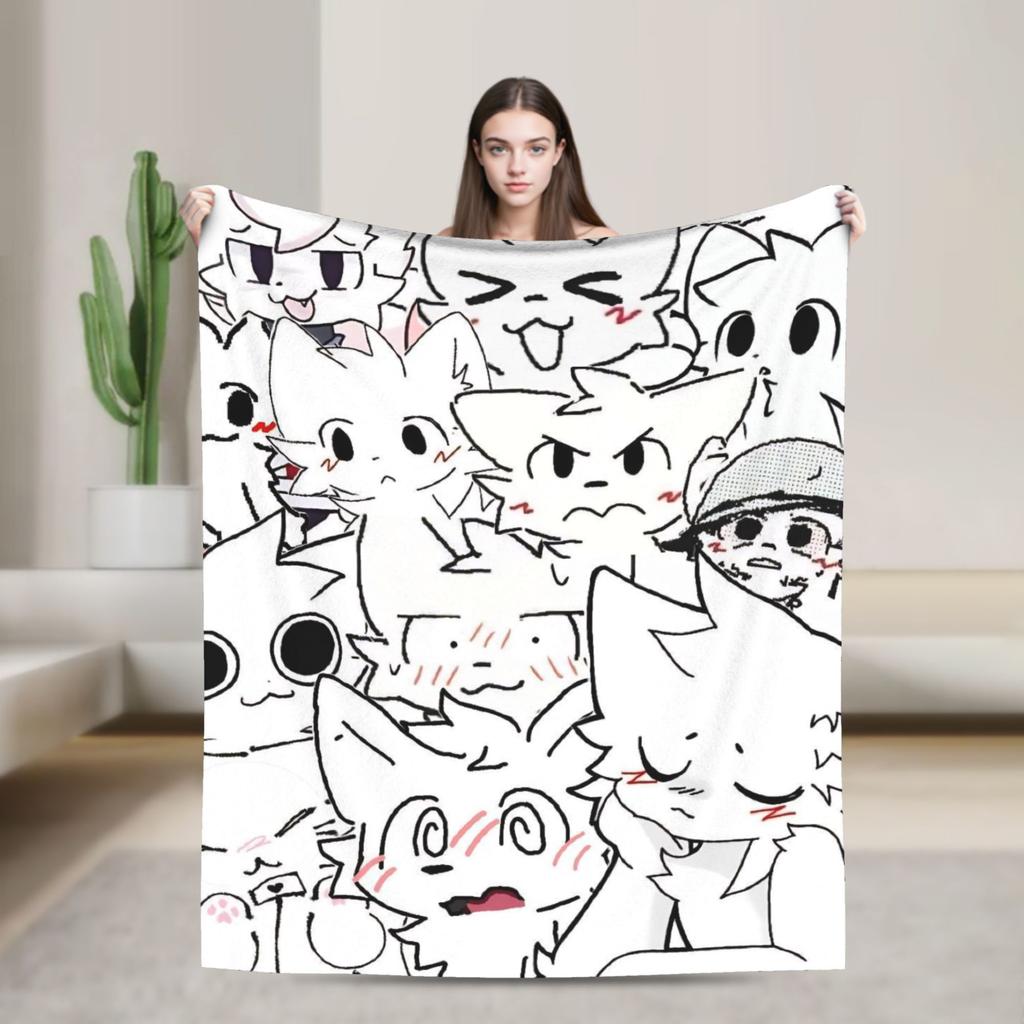 Boykisser Silly Cat Cartoon Blanket Fleece Spring Autumn Multi-function Ultra-Soft Throw Blanket for Bed Travel Rug Piece