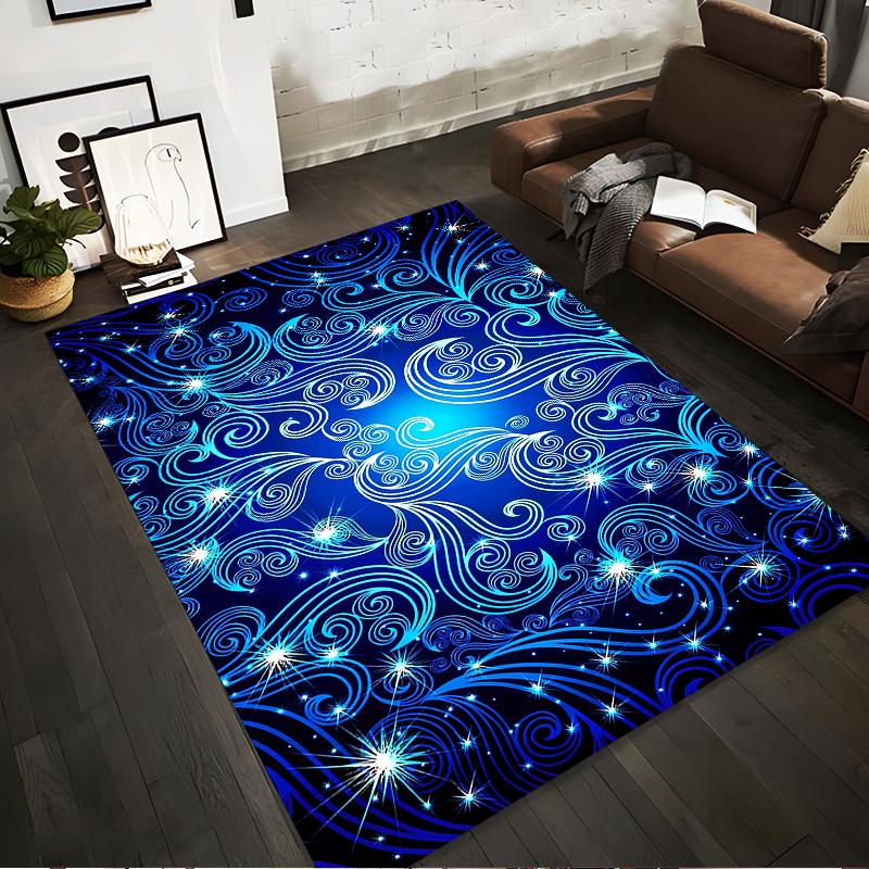 Blue Starry Swirl Pattern Carpet with Elegant Cosmic Design Background Suitable for use as an anti-slip for living room bedroom sofas