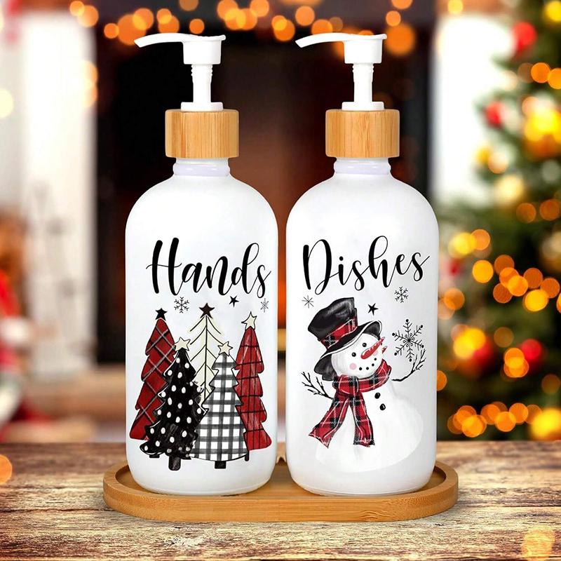 Set de 2 Dispensadores de Jabón Navideños, Decoración Navideña para Cocina, Dispensador de Jabón de Gnomos de Navidad con Bandeja para Decoraciones Interiores del Hogar