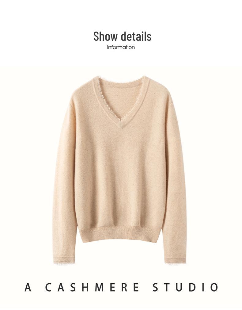 Women's V-Neck Sequin Cashmere Sweater - 2026 Autumn/Winter Collection: Elegant, Loose, Warm, Slimming Base Layer.