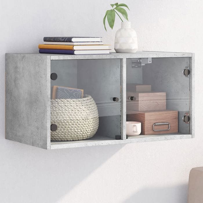 VidaXL Armoire murale avec portes en verre gris béton 68,5x37x35 cm 836503