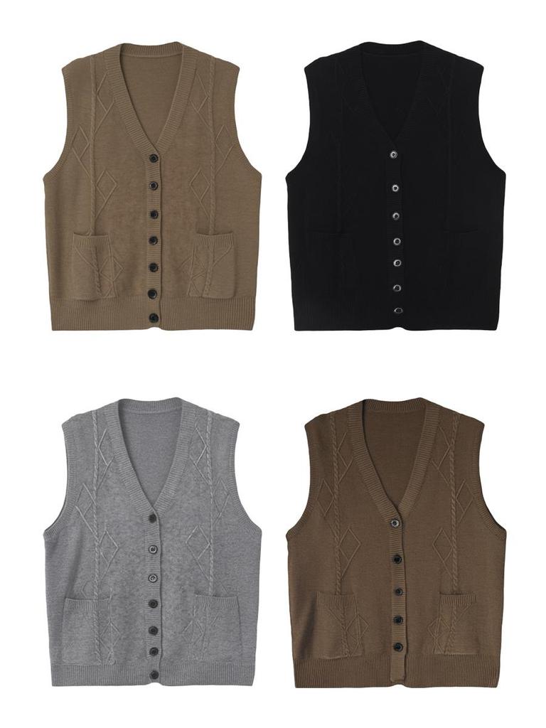 V-Neck Striped Knit Wool Sweater Vest for Middle-Aged and Elderly Women - Winter Style