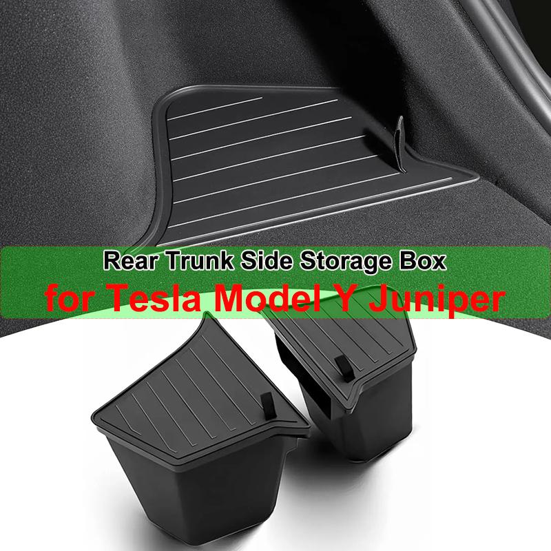 Model Y Launch 2026 Rear Trunk Side Storage Box For Tesla Y Juniper 2025 Organizer Suede Anti-dirty Car Travel Accessories